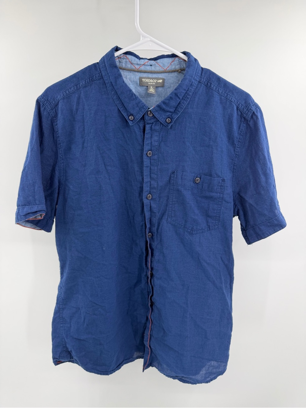 Toad & Co Mattock Short Sleeve Slim Shirt Blue Lightweight 100% Organic Cotton L